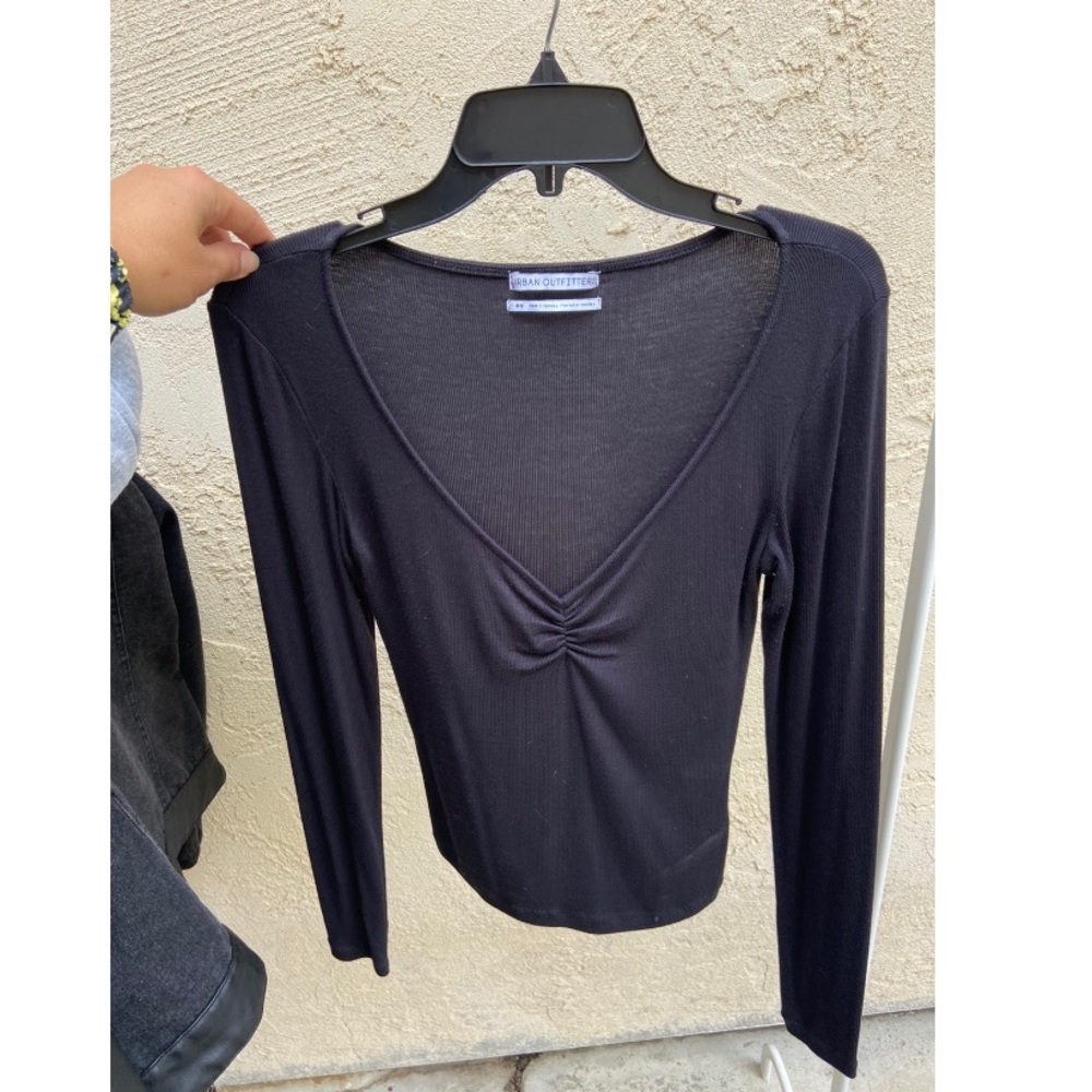 Black deep V neck long sleeve